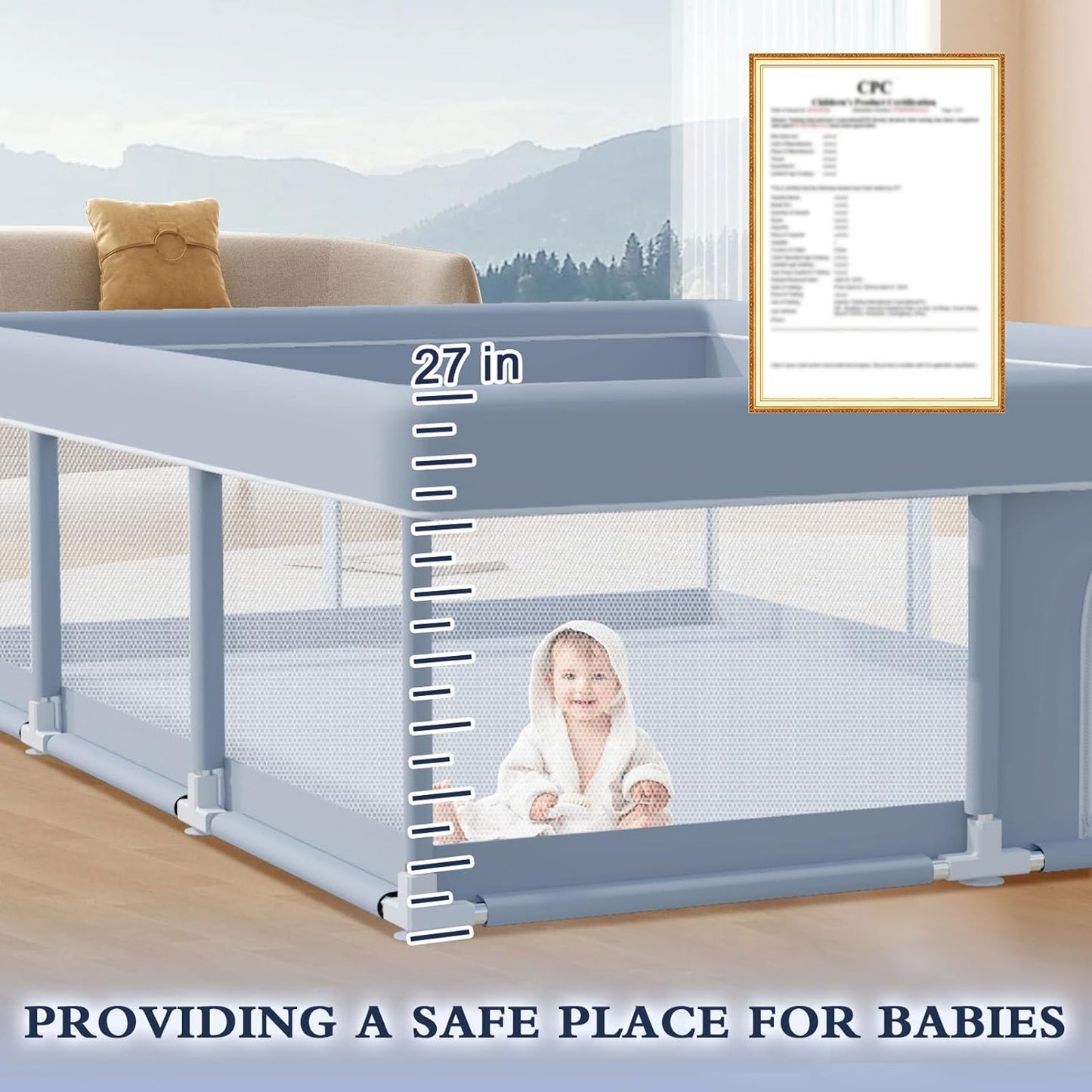 XVISHX 65 x 50 Inch Baby Playpen, Playpen for Babies and Toddlers, Baby Play Pen Playard for Indoor & Outdoor Active Center Game Fence, with Skin-Friendly Fabric and Soft Breathable Mesh, Grey