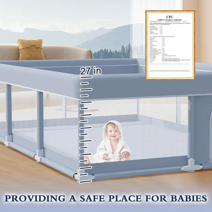 XVISHX 65 x 50 Inch Baby Playpen, Playpen for Babies and Toddlers, Baby Play Pen Playard for Indoor & Outdoor Active Center Game Fence, with Skin-Friendly Fabric and Soft Breathable Mesh, Grey