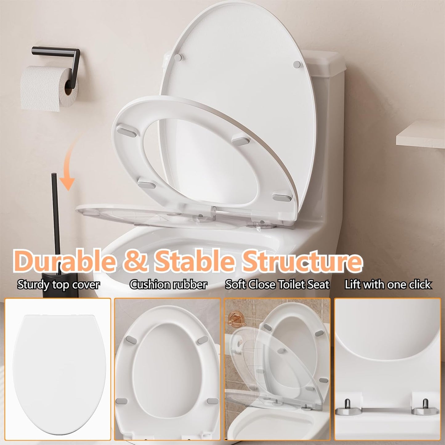 Toilet Seat with Toddler Seat Elongated, PP Material Family Toilet Seat Cover, Soft Close Adult & Toddler Seats, Easy to Clean, Safe Potty Training Solution for Kids, Bathroom Upgrade for Home