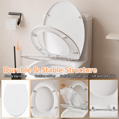 Toilet Seat with Toddler Seat Elongated, PP Material Family Toilet Seat Cover, Soft Close Adult & Toddler Seats, Easy to Clean, Safe Potty Training Solution for Kids, Bathroom Upgrade for Home