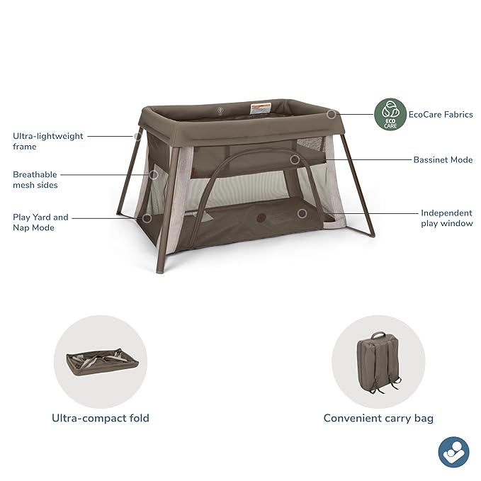Maxi-Cosi Calao Travel Playard, Infant Bassinet, Toddler Playpen, Portable, Lightweight, Foldable, Easy Setup, with Carry Bag, Breathable Mesh, Truffle