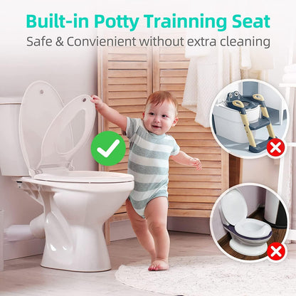 JINGZE Round Toddler Toilet Seat Adult/Child,Built-In Potty Training Seat, Soft Quiet Close Non-Slip Seat, Easy to Install & Clean,Magnetic Kids Seat and Cover,White