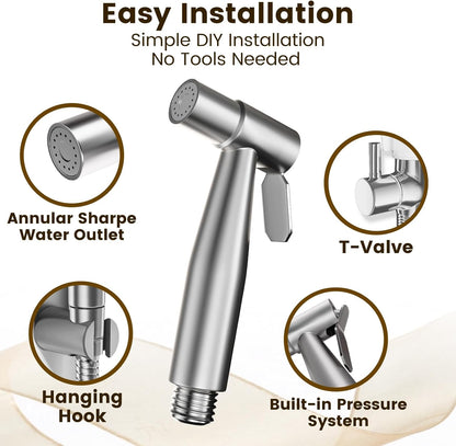Handheld Bidet Sprayer for Toilet - Adjustable Pressure Stainless Steel Jet Sprayer for Cloth Diaper Cleaning, Feminine Wash & Baby Care, Muslim Shower Hose Kit KPGFWY (Gunmetal Gray)