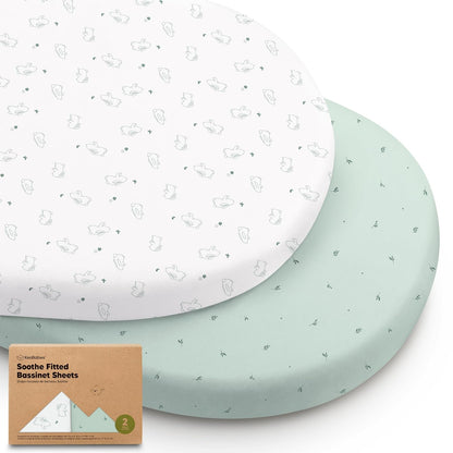 2-Pack Organic Bassinet Sheets for Girls, Boys - 100% Cotton Bassinet Mattress Sheets Compatible with Halo Bassinest Swivel Sleeper, Graco, Baby Delight, Chicco, Unisex Fitted Bassinet Sheets (Elly)