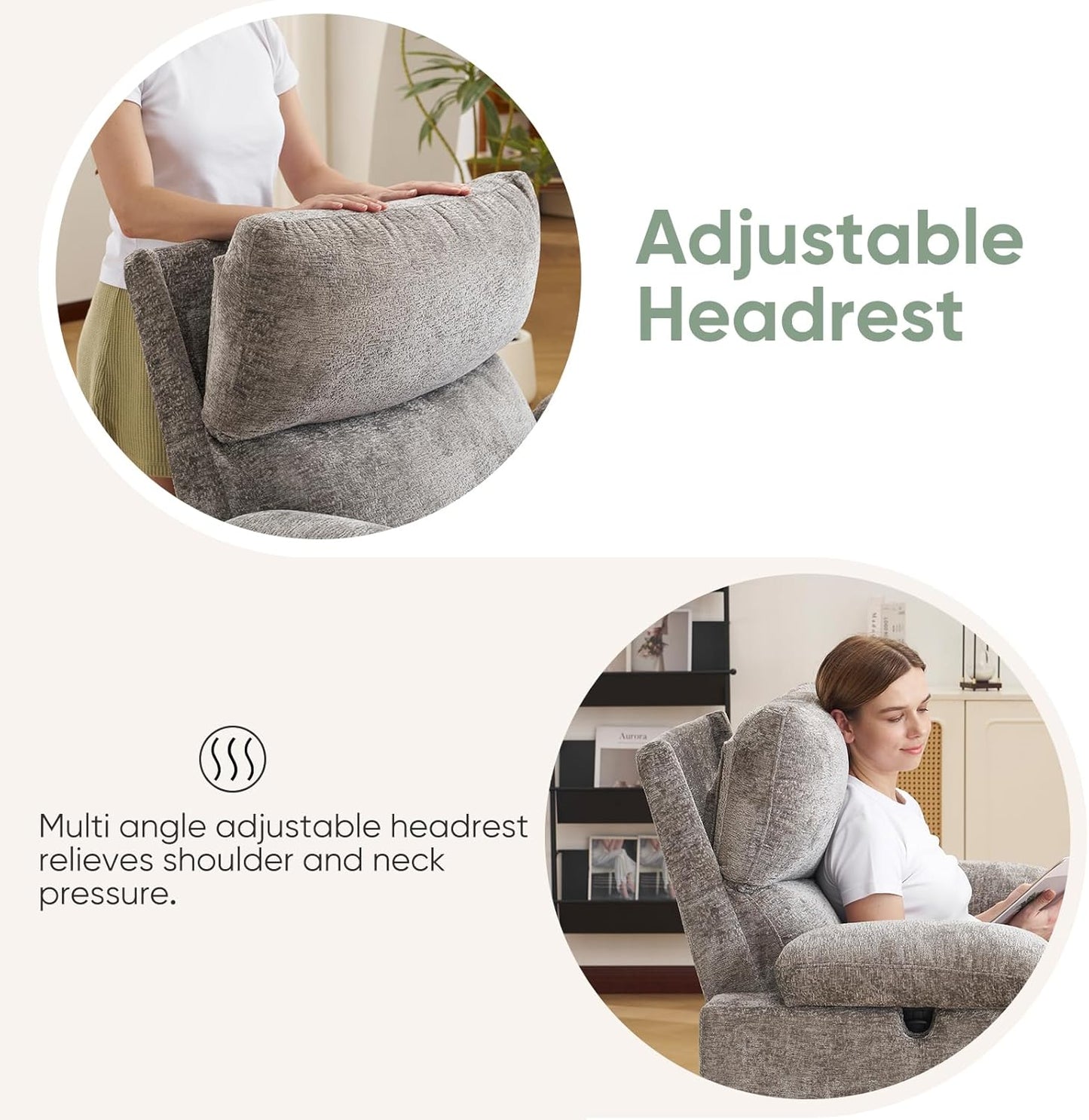 Rocking Chair Nursery with Adjustable Armrest for Breastfeeding, Glider Recliner Nursery Chair with Massage and Heat, Power Swivel Rocker Recliner with Adjustable Headrest, Corduroy, Beige