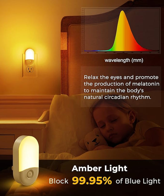 L LOHAS LED Amber Night Light, Night Lights Plug into Wall[2 Pack], 0.6W 2000K LED Night Light, Dusk to Dawn Sensor, 30/60LM Adjustable Brightness, Automatic Low Blue Nightlight for Kids, Bathroom