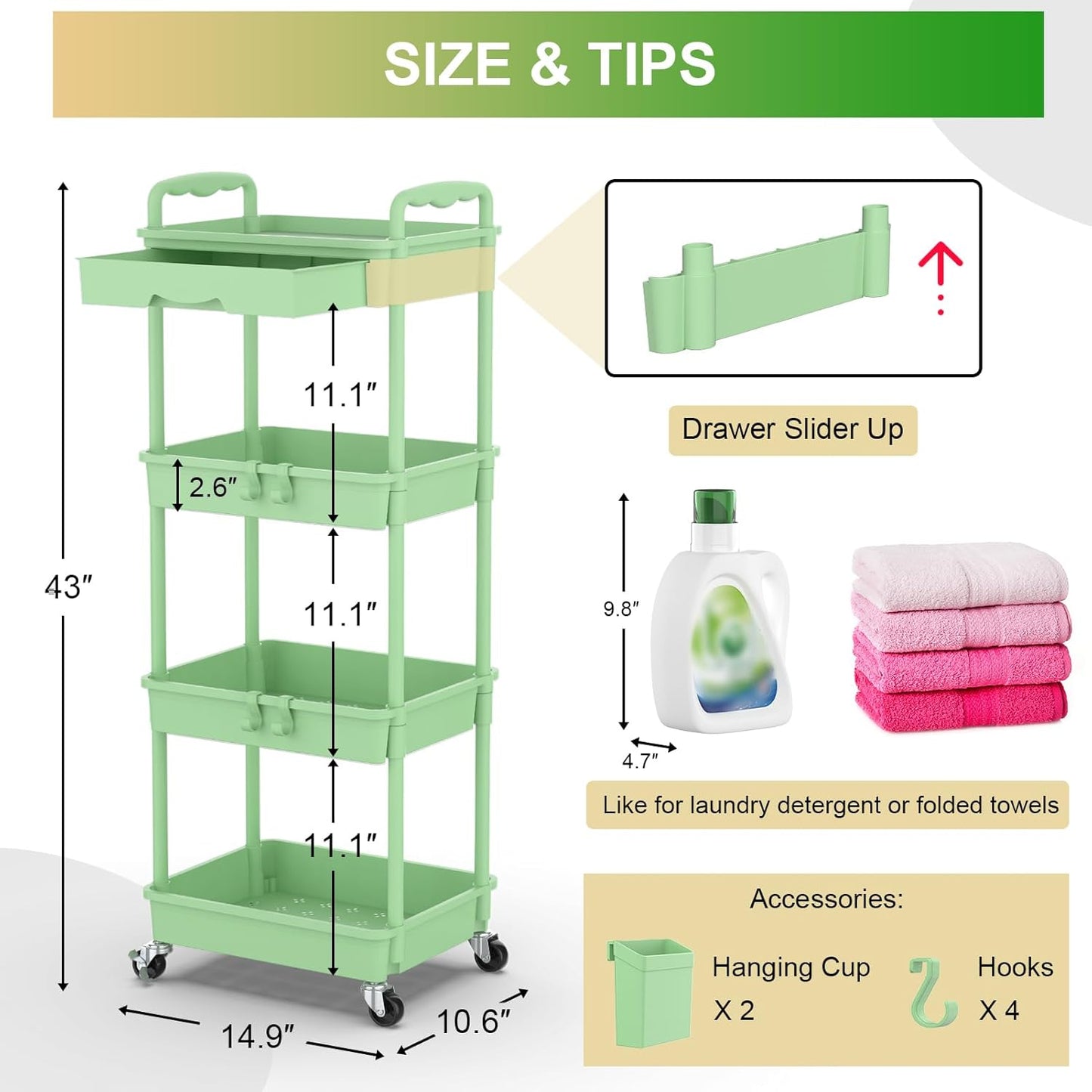 Goovilla 3 Tier Rolling Utility Cart Organizer with Removable Drawer, Stable and Sturdy White Rolling Storage Carts with 2 Lockable Wheels for Bathroom, Kitchen, Snack, Craft, Makeup, Baby Essentials