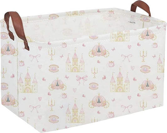 Rectangular Pink girl princess basket,Pink Baskets,Collapsible waterproof storage basket,Books Box,Girl room Decor,Gift Baskets(Pink Princess)