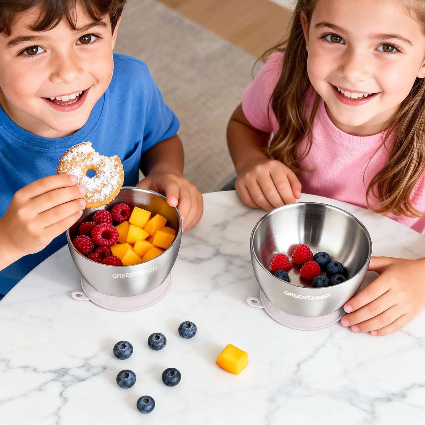 Greentainer Stainless Steel Baby Bowl Set of 3, Double Wall Insulated, Unbreakable Toddler Bowls with Removable Silicone Suction Base, Non-Slip, Dishwasher Safe, BPA-Free for Infants 6+ Months (Green)