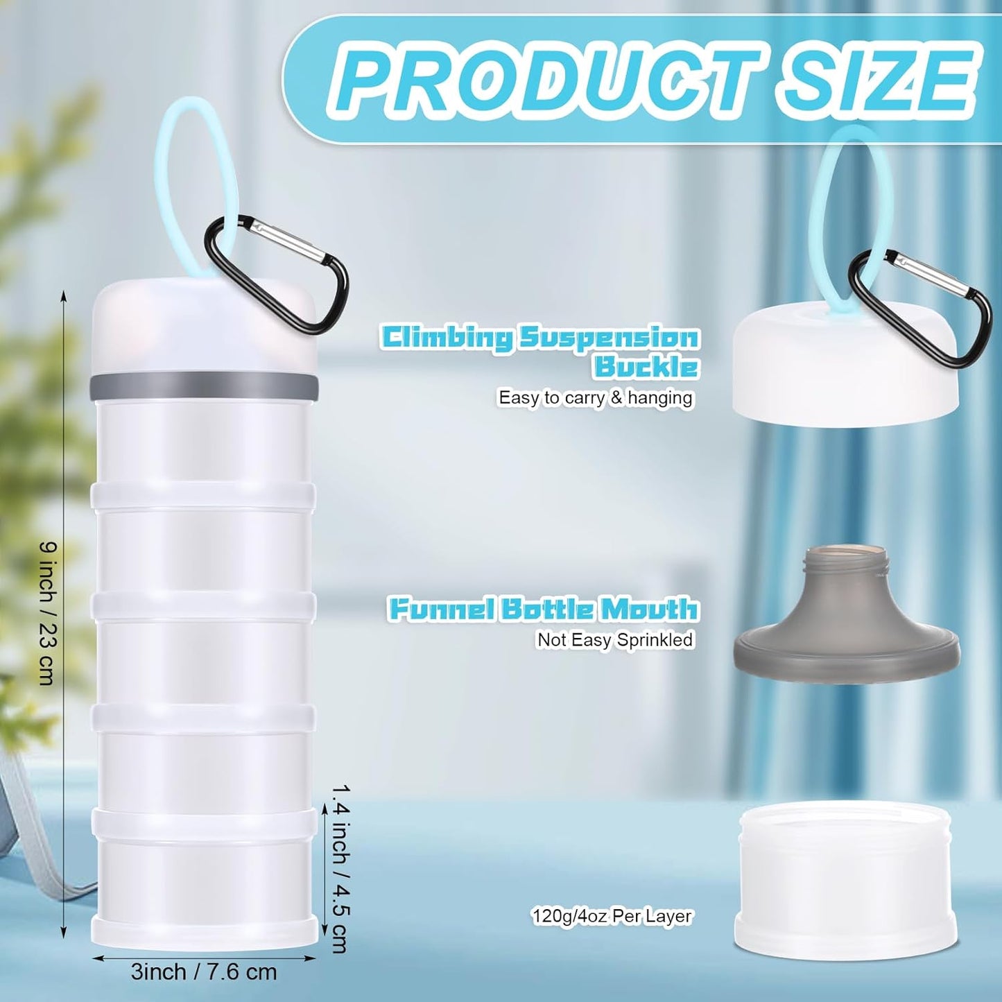 Baderke 2 Pcs Protein Powder Containers with Funnels Stand, 5 and 3 Layers Stackable Powder Supplement Travel Container Formula Organizer Storage Powders Holder for Travel Workout Fitness(Blue)