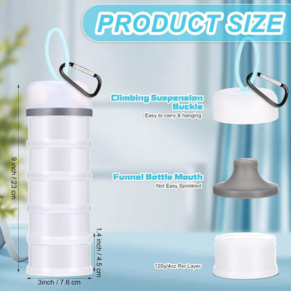 Baderke 2 Pcs Protein Powder Containers with Funnels Stand, 5 and 3 Layers Stackable Powder Supplement Travel Container Formula Organizer Storage Powders Holder for Travel Workout Fitness(Blue)