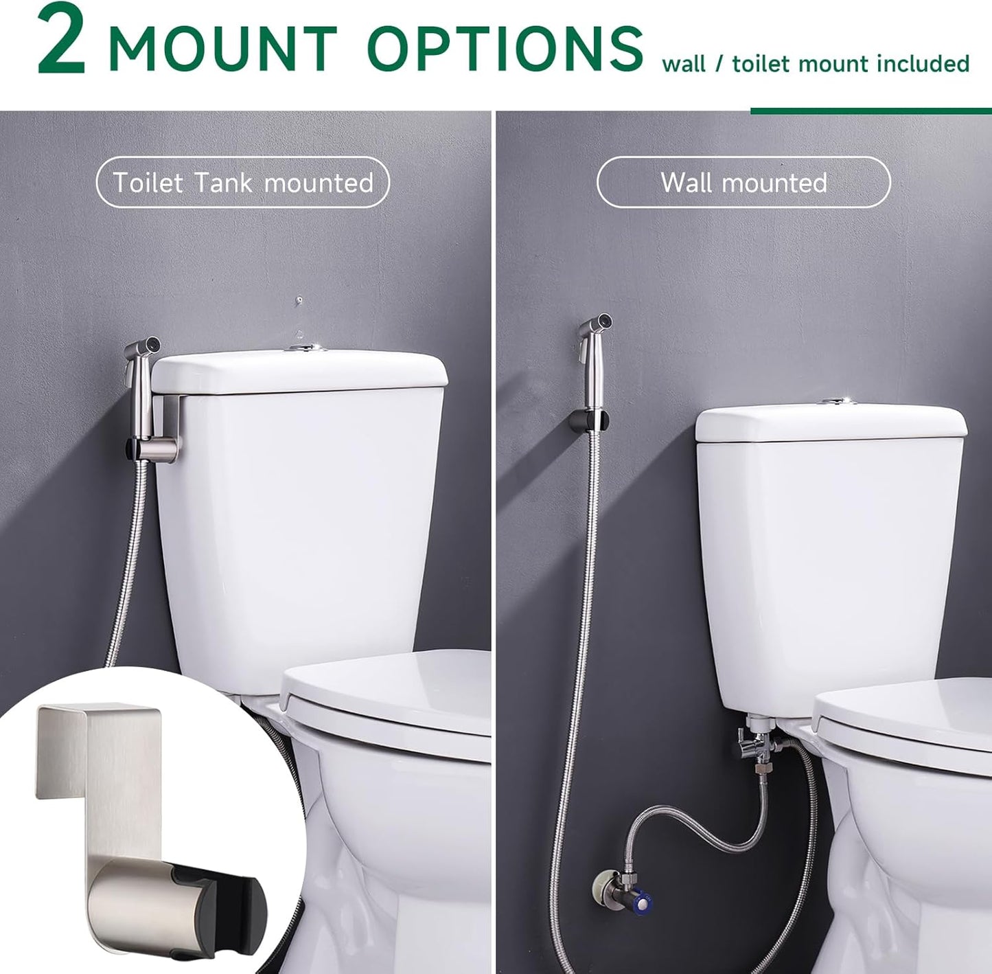 Handheld Bidet Sprayer with 2 Replacement Filters for Toilet, Muslim Shower for Feminine Wash & Cloth Diaper Washer, Stainless Steel Adjustable Water Pressure with Bidet 4ft Hose Set, Brushed Nickel