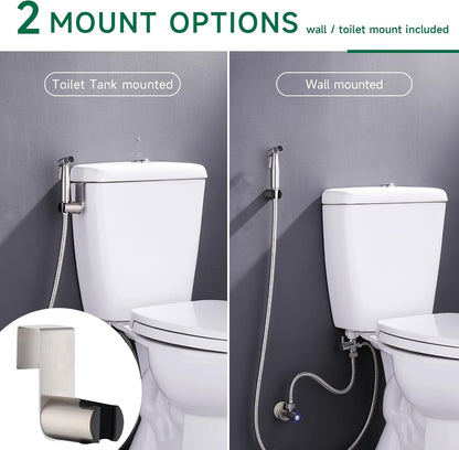 Handheld Bidet Sprayer with 2 Replacement Filters for Toilet, Muslim Shower for Feminine Wash & Cloth Diaper Washer, Stainless Steel Adjustable Water Pressure with Bidet 4ft Hose Set, Brushed Nickel