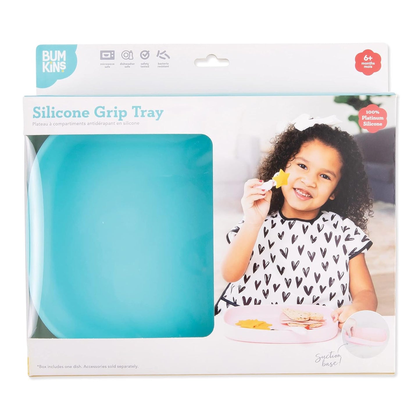 Bumkins Toddler and Baby Suction Plate, Divided Grip Dish for Babies and Kids, Baby Led Weaning, Feeding Supplies, Sticks to Tables and Highchairs, Platinum Silicone, for Chidren 6 Months, Gray