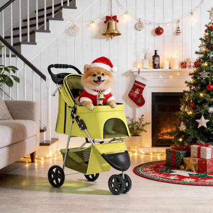 MoNiBloom Foldable Pet Stroller with Weather Cover, 3 Wheels Pet Strolling Cart for Small/Medium Dogs and Cats with Storage Basket and Cup Holder, Breathable and Visible Mesh for All-Season, Black