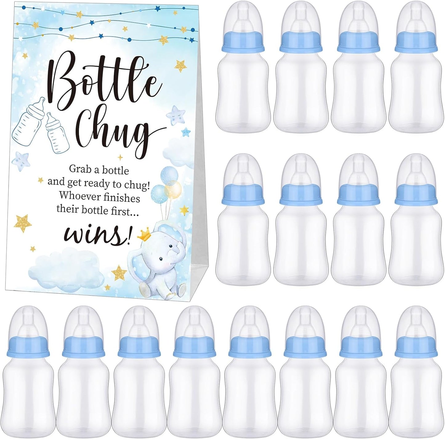 TrelaCo Bottle Chug Baby Shower Game 20 Pcs Baby Bottles Shower Favor with 1 Greenery Theme Sign for Gender Reveal Party Supplies Gifts(Green)