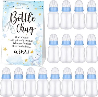 TrelaCo Bottle Chug Baby Shower Game 20 Pcs Baby Bottles Shower Favor with 1 Greenery Theme Sign for Gender Reveal Party Supplies Gifts(Green)