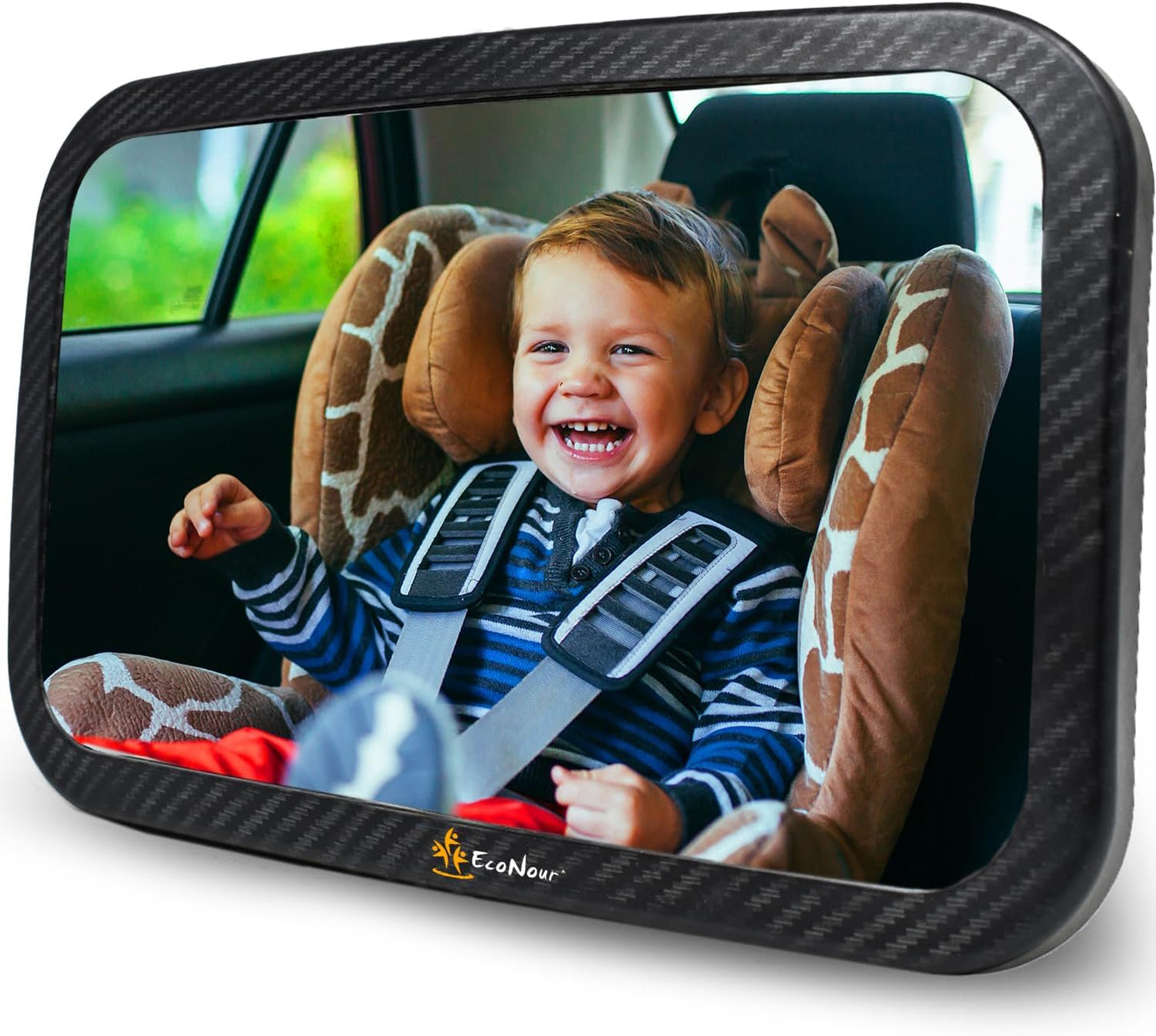 EcoNour Baby Car Mirror - 11.5 x 7.5 inches Safety Seat Mirror for Rear Facing Infant with 360 Degree Rotatable Shatterproof Design - Monitor Your Child While Driving
