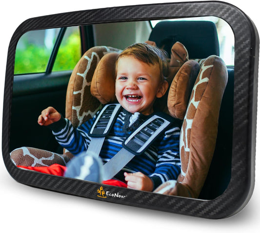 EcoNour Baby Car Mirror - 11.5 x 7.5 inches Safety Seat Mirror for Rear Facing Infant with 360 Degree Rotatable Shatterproof Design - Monitor Your Child While Driving