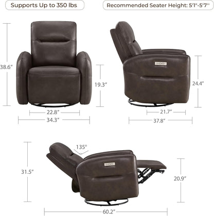 CHITA Power Recliner Chair, Faux Leather Swivel Glider for Adults, Electric Nursery Rocking Chair with USB & Type-C Charging for Living Room, Bedroom, Chocolate Brown
