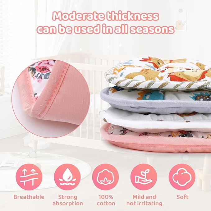 Baby Stroller Cushion,Infant Car Seat Insert-Reversible Universal Breathable and Soft Newborn Stroller Mat,100% Cotton Cover Toddler Seat Pad Liner-34x78cm,1 Pack(Pink Flowers)