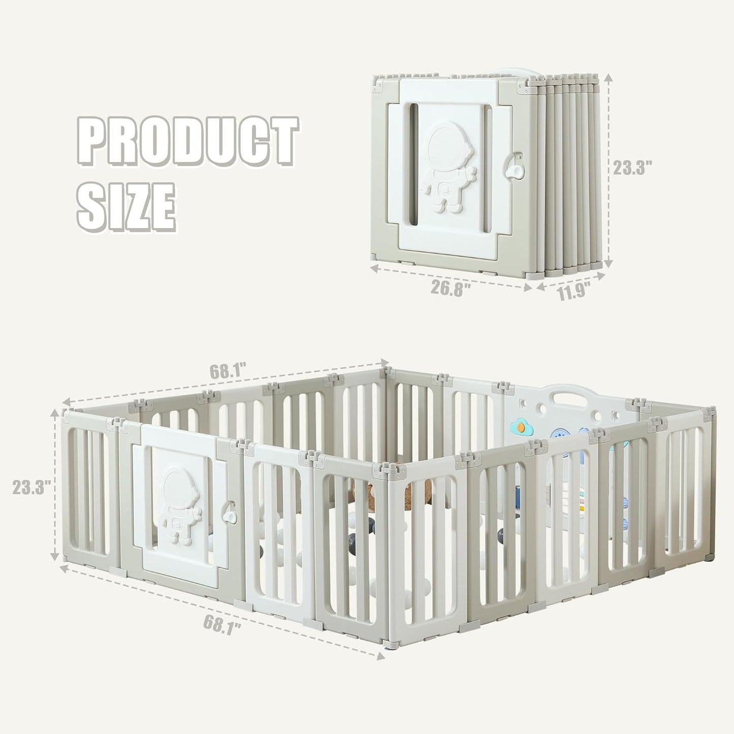 Bestgame Baby Play Pen, Foldable Play Pens for Babies and Toddlers, 14 Panels Extra Large Baby Playpen, Astronauts Portable Fence, Kids Gate Playpen Yard - Grey