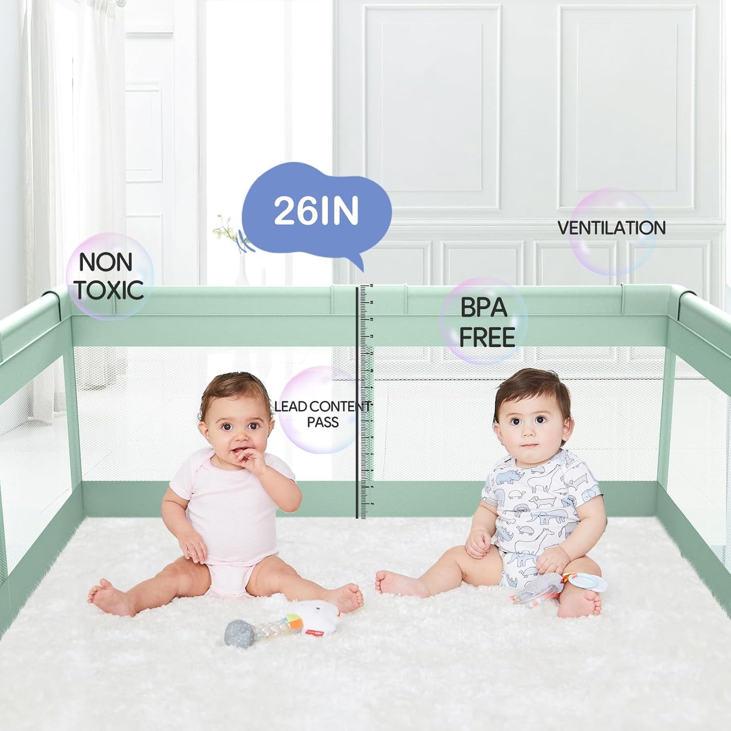 Fodoss Baby Playpen 50×50in, Small Play Pen for Babies and Toddlers, Playpen for Apartment, Play Yard, Activity Fence, Baby Playard with All-Side Mesh, Pull Rings