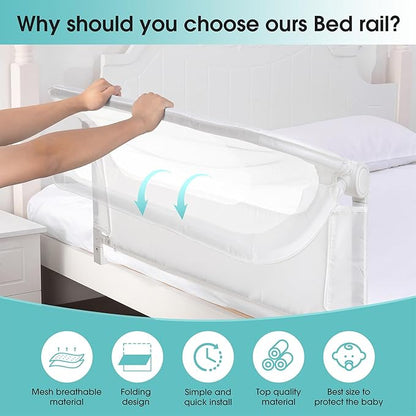 NUTIKAS Baby Bed Rail Guard for Toddlers -47" Toddler Bed Rails for Twin, Full, Queen, King Bunk Size Bed Swing Down Bedrail Extral Tall Child Safety Side Railing Guards for Kids
