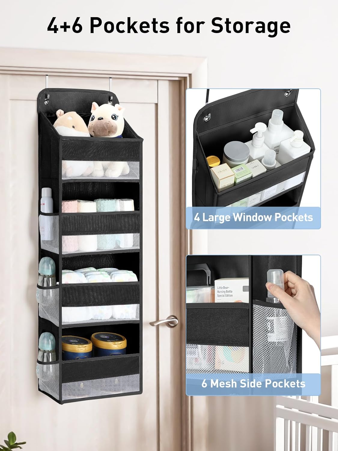 Yecaye 1 Pack Over the Door Organizer, 35.2lbs Load Toy Stuffed Animal Storage, Swing-proof Hanging Bathroom Organizers and Storage for Nursery Newborn Baby Essential Stuff Dorm Room Essentials