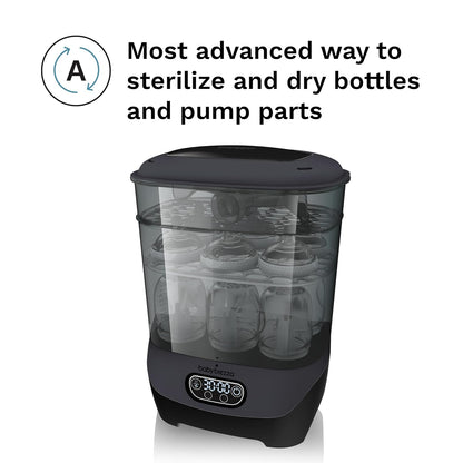 Baby Brezza Bottle Sterilizer and Dryer Advanced – 33% Faster - Largest Capacity Steam Sanitizer - Universal Sterilization Machine for All Bottles + Pump Parts - HEPA Air Filter, Charcoal