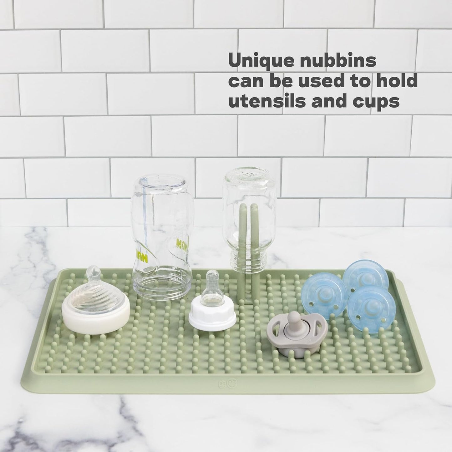 ezpz Drying Rack (Sage) - Silicone Dish Drying Rack with Suction Base - Adjustable Pegs - Odor-Resistant - Dry + Store Baby/Toddler Gear