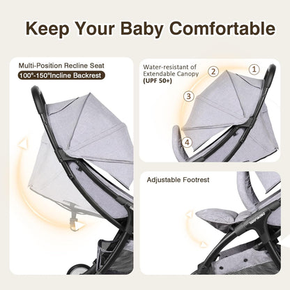 Beberoad Lightweight Baby Stroller for Airplane R2 Small Travel Stroller Compact Strollers Foldable, Infant Toddler Stroller with Adjustable Backrest, Cup Holder and Waterproof Canopy, Black