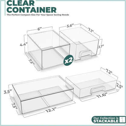 Sorbus Stackable Acrylic Storage Drawers – 2 Small + 2 Tall + 1 Wide – 5 Pack Clear Plastic Organizer Bins for Baby Bottles, Makeup, Bathroom & Vanity, Pull-Out Drawer Design for Kitchen Cabinets