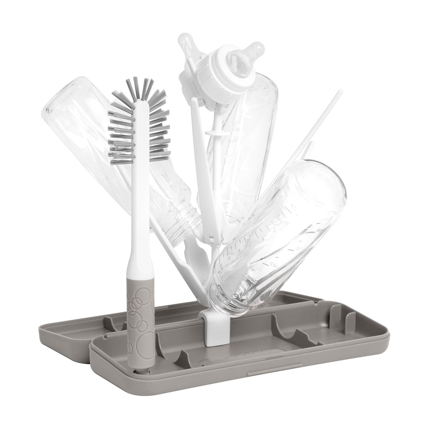 Ubbi On-the-Go Drying Rack and Brush Set, Includes Travel Case and Bottle Brush for Compact Storage, Holds Up To 8 Bottles, Baby Travel Accessories, Gray