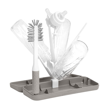 Ubbi On-the-Go Drying Rack and Brush Set, Includes Travel Case and Bottle Brush for Compact Storage, Holds Up To 8 Bottles, Baby Travel Accessories, Gray