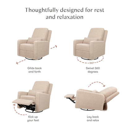 Babyletto Sigi Electronic Power Recliner & Swivel Glider with USB Port in Performance Beach Eco-Weave with Light Wood Base, Water Repellent & Stain Resistant, Greenguard Gold and CertiPUR-US Certified