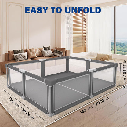 Foldable Baby Playpen with Mat - Portable,Spacious & Sturdy Playpen for Babies and Toddlers,Quick 1-Minute Setup,Travel-Friendly, Collapsible Play Pen for Indoor and Outdoor Use (Grey, 50x50 inches)