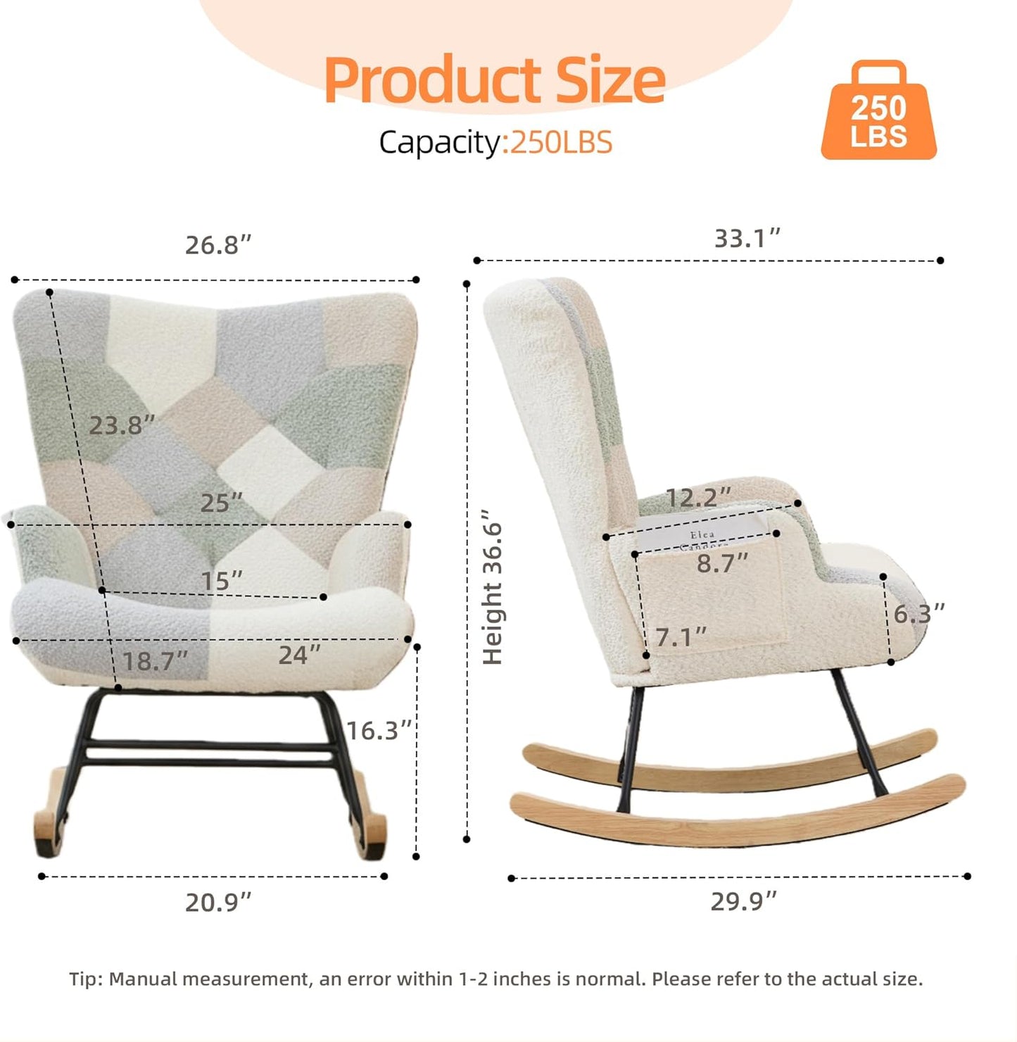 Nursery Rocking Chair Teddy Upholstered Glider Rocker Rocker Accent Chair with High Backrest Armchair Comfy Side Pocket Modern Rocking Accent Chairs for Living Room, Nursery, Office-Green