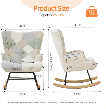 Nursery Rocking Chair Teddy Upholstered Glider Rocker Rocker Accent Chair with High Backrest Armchair Comfy Side Pocket Modern Rocking Accent Chairs for Living Room, Nursery, Office-Green