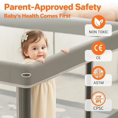 Foldable Baby Playpen with Mat - Portable,Spacious & Sturdy Playpen for Babies and Toddlers,Quick 1-Minute Setup,Travel-Friendly, Collapsible Play Pen for Indoor and Outdoor Use (Grey, 50x50 inches)