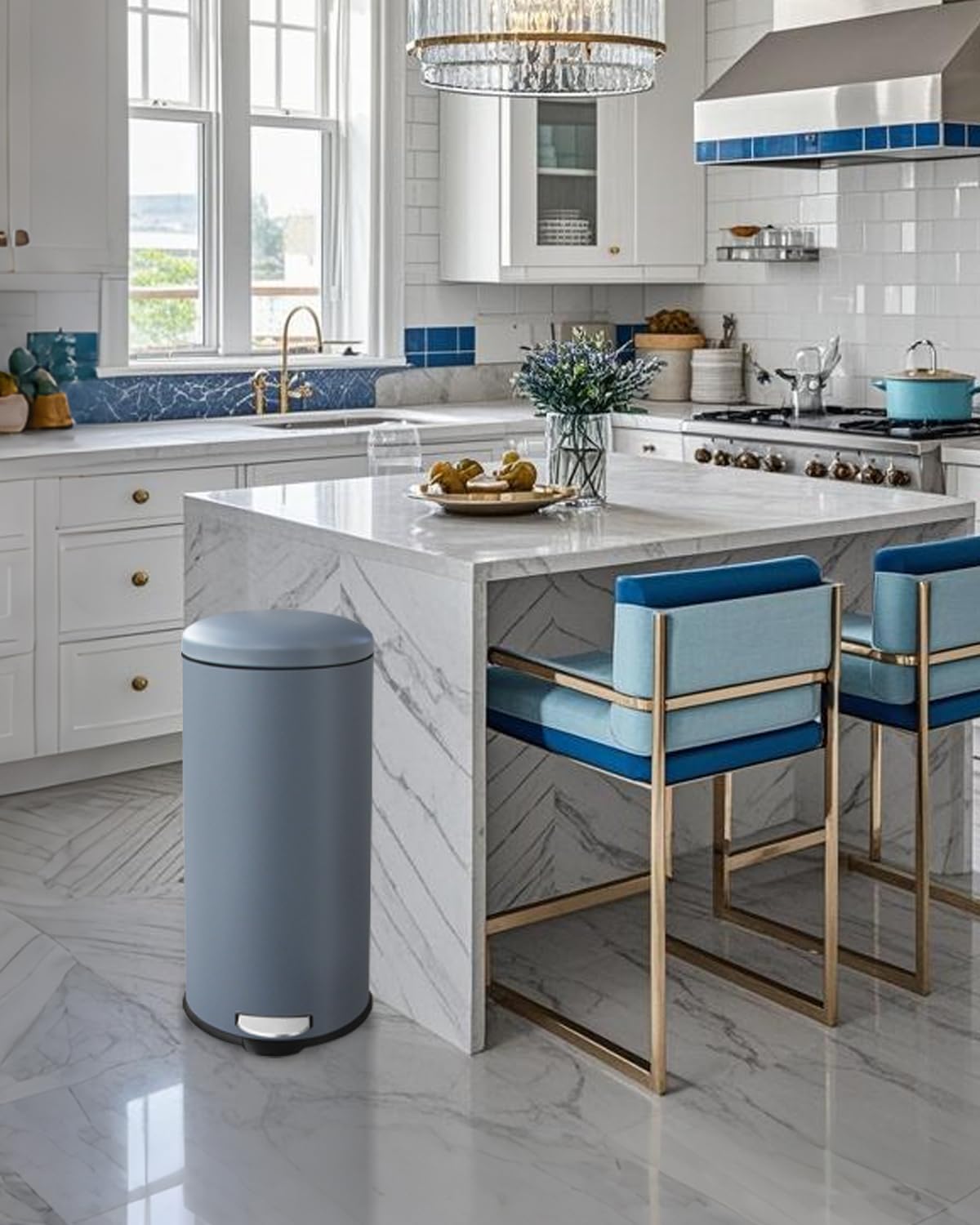 Diaper Pail, Airtight Odor Control Baby Diaper Bin with Childproof Lock, Stainless Steel Garbage Pail with lid, 15 Liter/ 4 Gallon Compact Nursery Trash Can with Removal Inner Liner, Blue