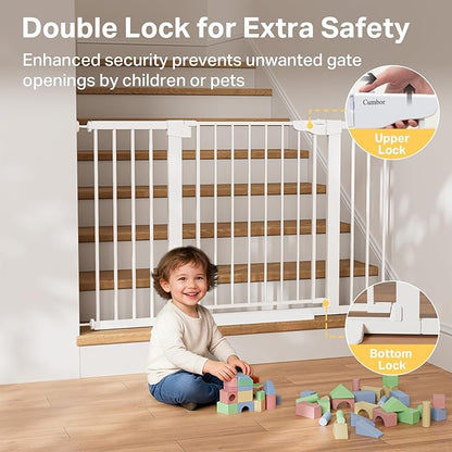 Cumbor 29.7–51.5" Extra Wide Baby Gate for Stairs, Pressure-Mounted Dog Gates for Doorways & Hallways, Auto-Close Walk-Through, No-Trip Design, Child Proof Safety, Dog/Pet Gate for Indoor Use, White