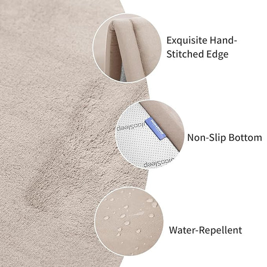 Huloo Sleep Play Mat for Babies Toddlers,1.3" Thick Elasti-Foam Anti-Fall Cushion Mat for Kids Room,28×72 Bedroom Bedside Rugs,Water-Repellent Soft Coral Velvet,Non-Slip(Beige)