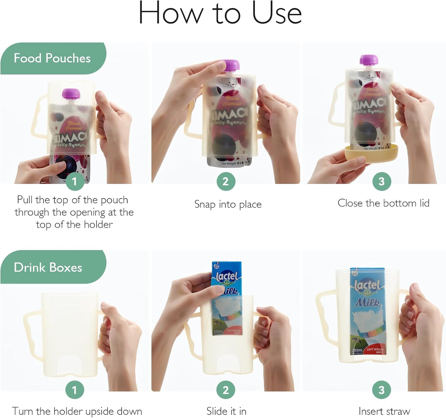 Momcozy Baby Pouch Holder No Squeeze, Baby Food & Juice Box Holder, Mess-Free, Easy Grip for Self-Feeding, BPA-Free & DEHP-Free, Must-Have for Babies, Green
