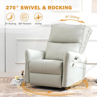 Power Swivel Rocker Recliner Chair for Nursery, Upholstered Snowflake Velvet 270°Swivel Glider Rocker Chair with USB Ports, Small Power Recliners for Small Spaces Living Room