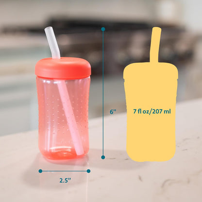 The First Years Squeeze & Sip Toddler Straw Cups - Squeezable Transition Sippy Cup with Silicone Straw - Toddler Feeding Supplies - 7 Oz - 3 Count - Ages 6 Months and Up