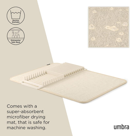 Umbra Udry Dish Rack and Microfiber Drying Mat – Space-Saving Design Folds Up for Easy Storage, Mini Rack, Gray