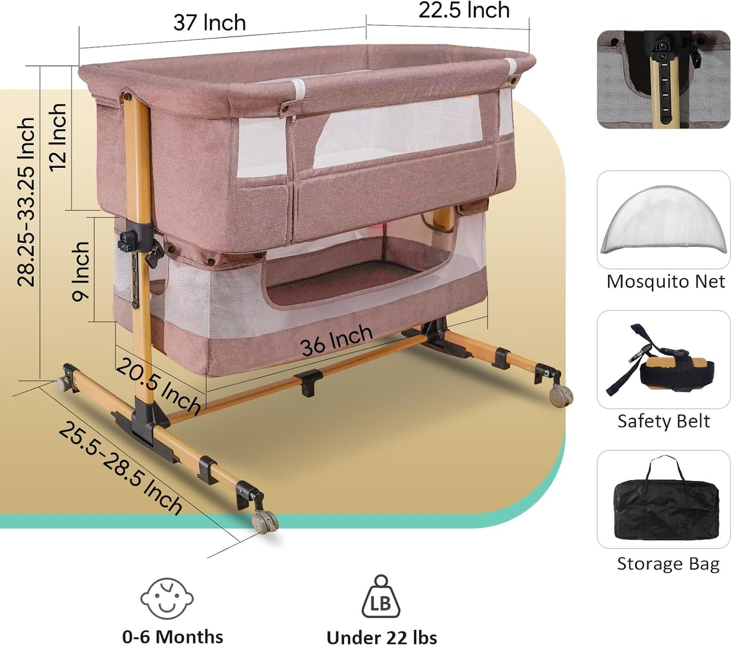 Baby Bassinet, 3 in 1 Infant Bassinet Bedside Sleeper, Bassinet with Cover, Rocking Bedside Bassinet for Baby with Storage Basket, Foldable & Adjustable Travel Crib (Light Pink)