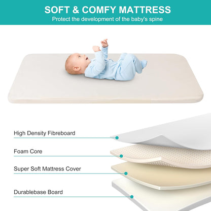 VOOI Baby Bassinet Bedside Sleeper, 3 in 1 Rocking Bassinet for Baby, Bassinet Bedside Sleeper with Wheels, Adjustable Height, Storage Basket, Mattress & Canopy, Bed Side Bassinet for Newborn