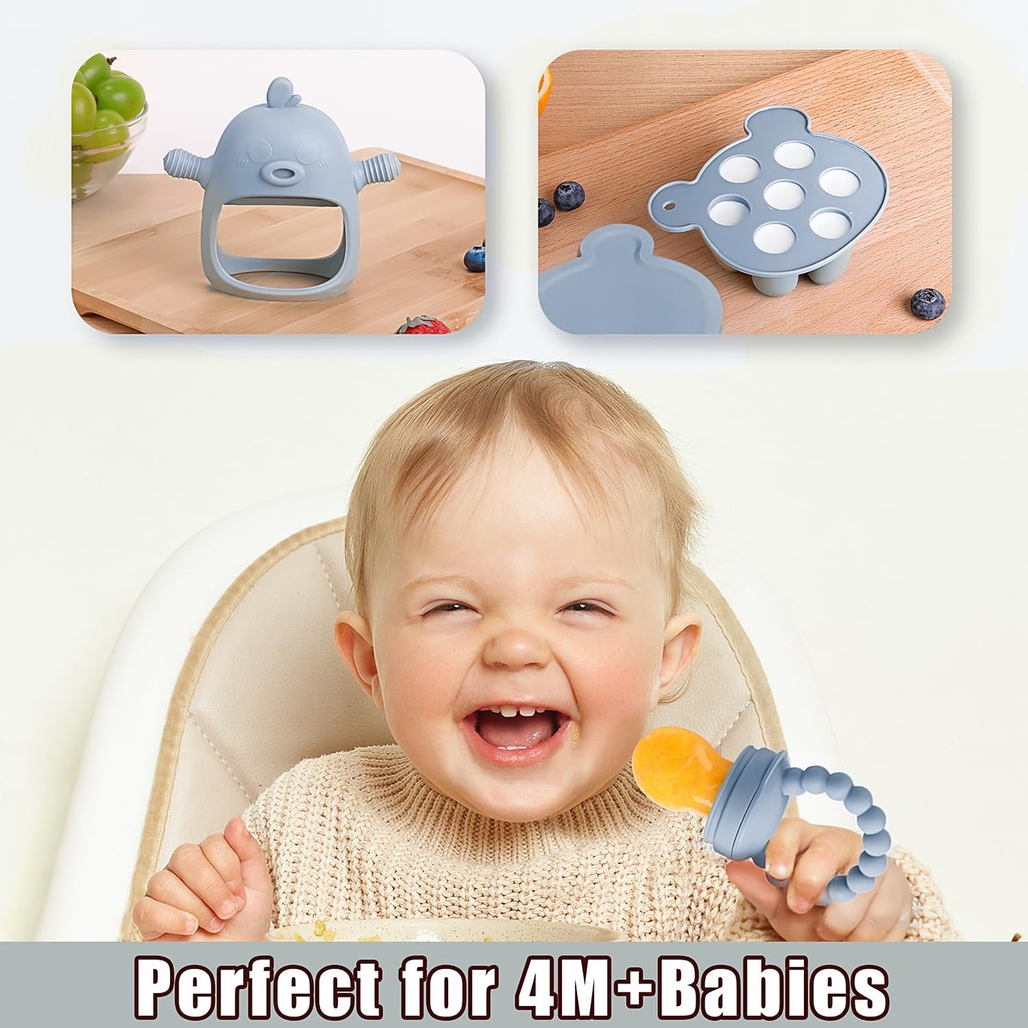 3-in-1 Baby Food & Fruit Feeder Set – Breastmilk Popsicle Mold with Freezer Tray, Teething Relief Toy, BPA Free Infant Silicone Feeding Combo, 3 Bonus Sizes (S/M/L) Sacs (Olive Green)